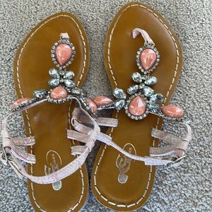 GC Sandals, Flat with Side buckles. Size 6.5